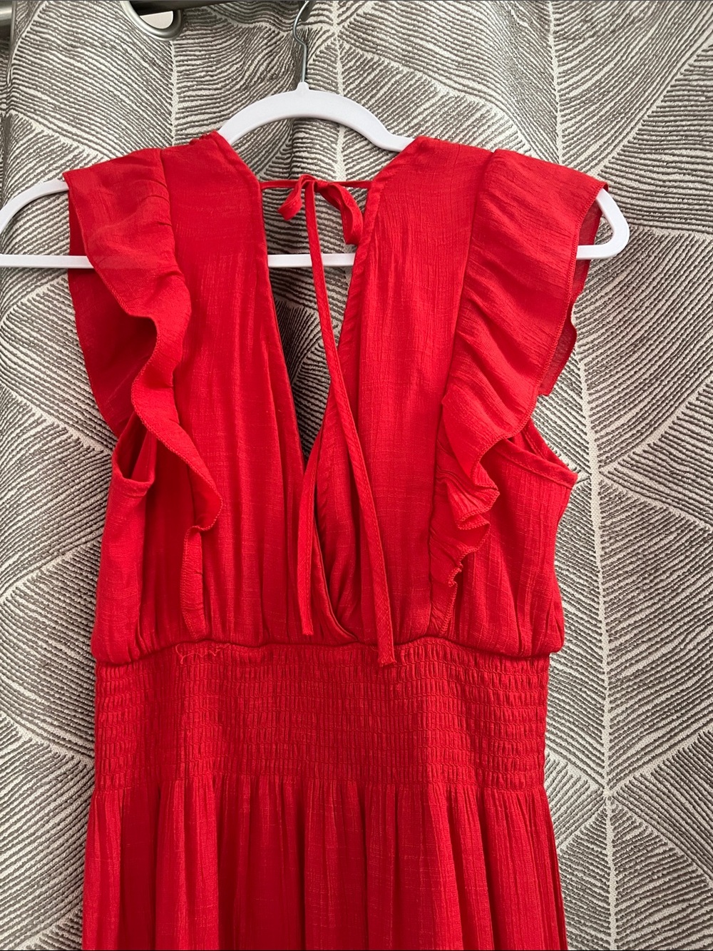 Red V-Neck Ruffle Maxi Dress - Picture 3 of 4